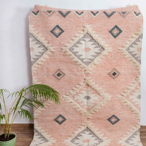 Soft Pink Moroccan Bohemian Hand Woven Wool Rug, Boho Rugs,#AS-1