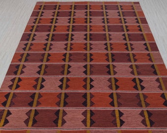 Red Terracota Swedish Scandinavian Inspired High Quality Hand Woven Wool Rug, CUSTOMIZE in any size- AD-9