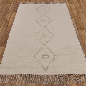 4X6 Natural Cotton Undyed Beige Hand Woven Boho Moroccan Rug-MD-35