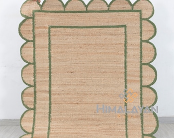 Premium Hand Woven Jute Wool Scallop Rug High Quality Durable Scallop Rug, Customize in Any Size & Shape.....