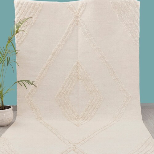 Ivory White Wool Boho Inspired Hand Woven Rug Bohemian - Etsy