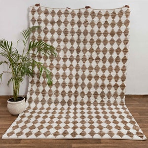 Jute Cotton Rug Hand Woven Diamond Pattern Boho Modern Style. #JR-14(W)