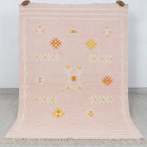 Pink Bohemian Soft Wool Boho Moroccan Rug Hand Woven Bohemian Decor Inspired, Boho Scandinavian Decor- As-24