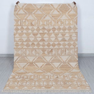 Natural Wool Jute Ivory High Quality Hand Woven Premium Quality Boho Style Rug, Moroccan Nordic Scandinavian Decor Inspired Rd-8 image 2