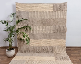 Beige Moroccan Bohemian Decor Inspired Hand Woven Rugs, Boho Nordic Scandinavian Carpets...#MD-7Y