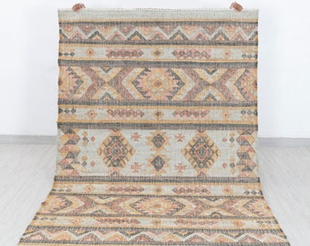 Colorful Bohemian Jute  Flatweave Premium  Rug Hand Woven Decor Inspired, Boho Scandinavian Decor- CS-3