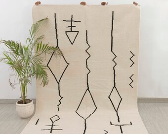 Hand Woven Wool Rug: White & Black Scandinavian Design, Custom Size
