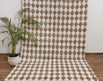 Jute Cotton Rug Hand Woven Diamond Pattern Boho Modern Style. #JR-14(W)