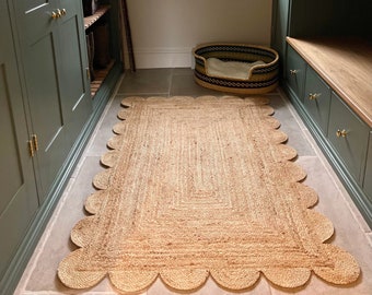 Natural Jute Scallop Boho Chic Handmade Braided Jute Rug, Customize in any Size & Shape-NJ