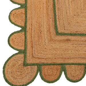 Jakobsmuschel-Jute-Olive-handgefertigter Teppich, Boho-Dekor Inspirieren, Anpassen in jeder Größe und Form-CBS
