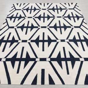 White Navy Swedish Design Hand Woven Wool Flatweave Rug, Customize in any size-TN-23