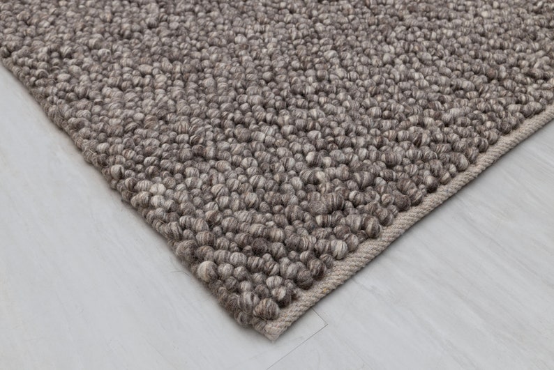 Chocolate Brown Grey Pebble Hand Woven High Quality Chunky Wool Felted Rug TN-80 image 3