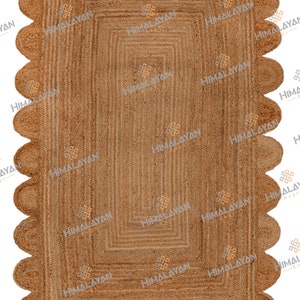 Natural Jute Scallop Boho Chic Handmade Braided Jute Rug, Customize in any Size & Shape-NJ image 10