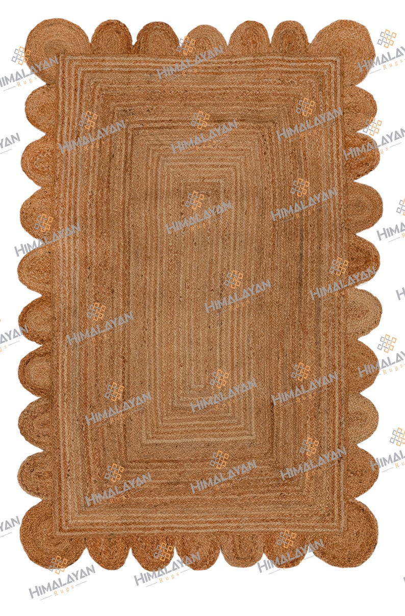 Natural Jute Scallop Boho Chic Handmade Braided Jute Rug, Customize in any Size & Shape-NJ image 10