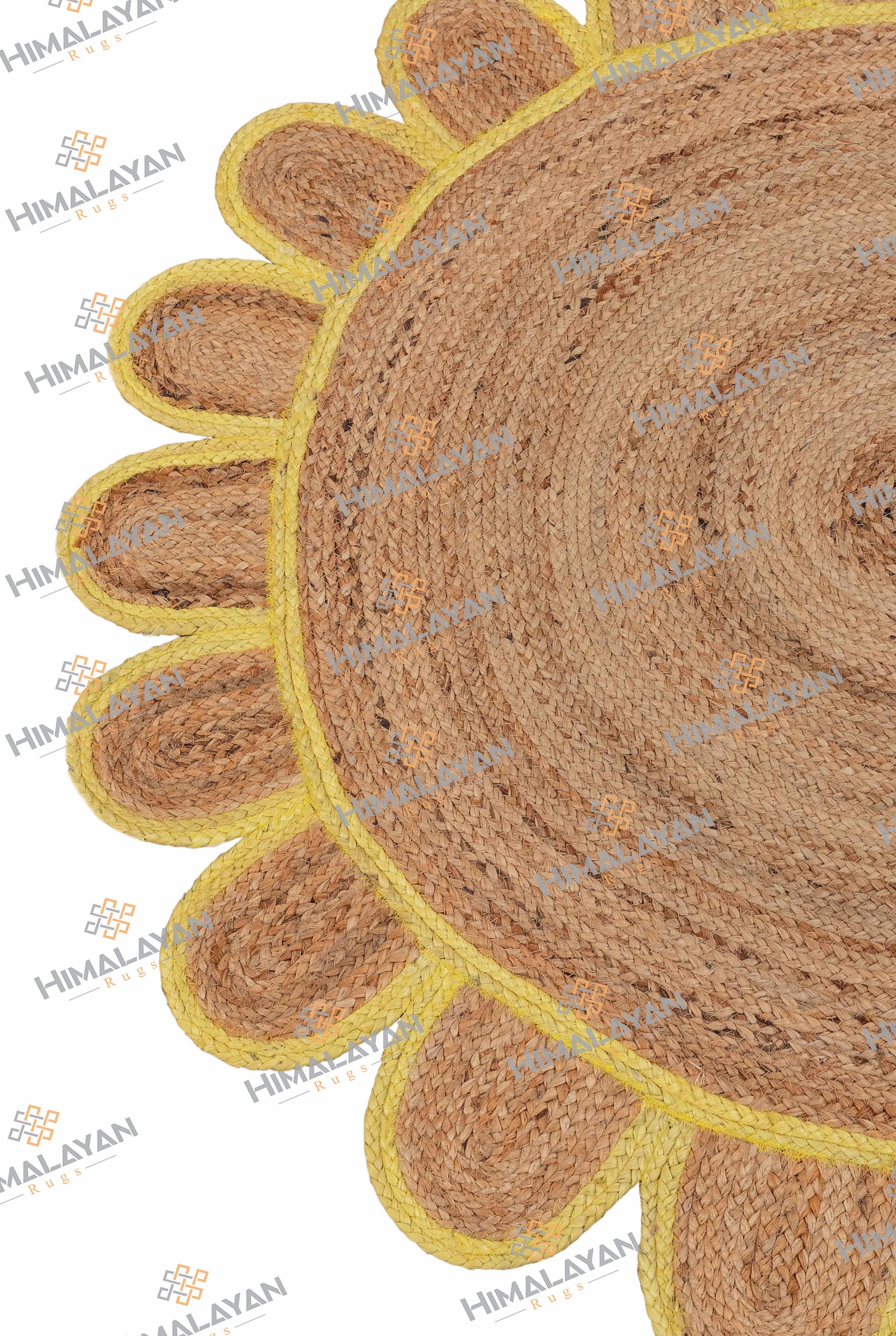 Round Jute Scallop Rug Yellow Customize in Any Size & Shape | Etsy