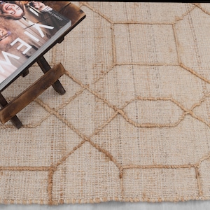 Natural Geometric Jute  Flatweave Scandivian Rug Hand Woven Decor Inspired, Boho Scandinavian Decor- RD-11