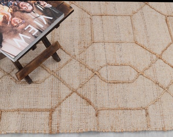 Natural Geometric Jute  Flatweave Scandivian Rug Hand Woven Decor Inspired, Boho Scandinavian Decor- RD-11