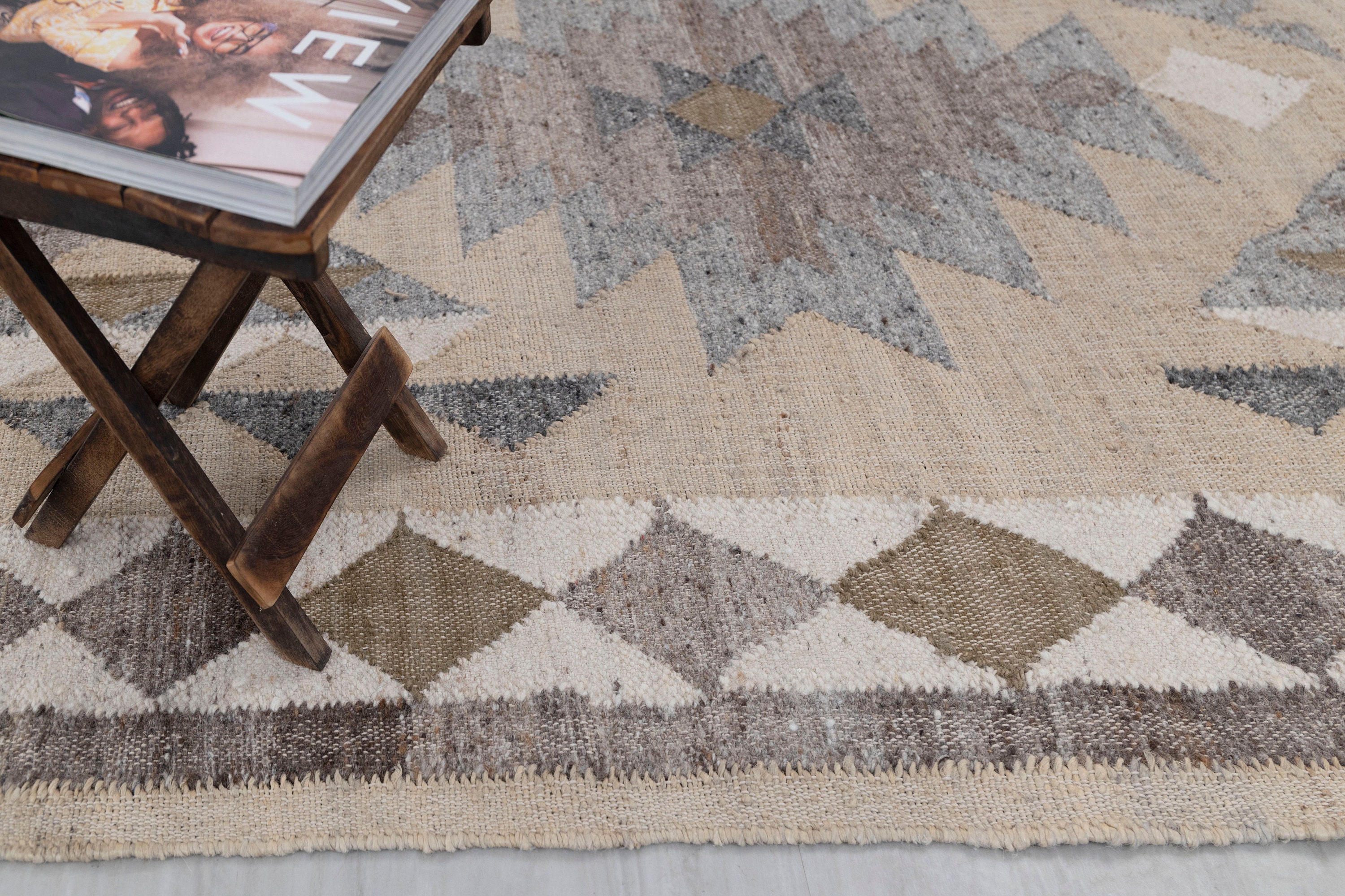 Beige Grey Wool Jute Kilim Premium Flatweave Scandivian Rug Hand Woven Decor Inspired, Boho Scandinavian Decor- RD-12