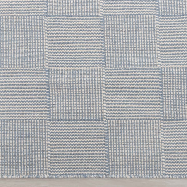 Blue Ivory Wool Hand Woven Geometric Flatweave Kilim Modern Boho Rug,Customize in Any Size-TN-12