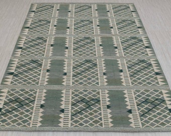 Gray Olive Taupe Scandinavian Design High Quality Hand Woven Flatweave Kilim Modern Boho Geometric Rug,Customize in Any Size AD-6