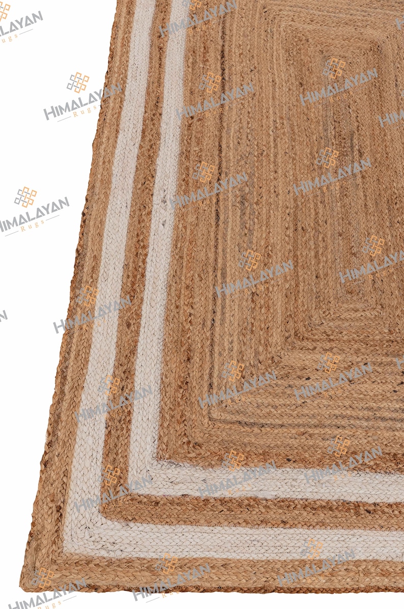 White Border Rectangle Jute Handmade Rug, Customize in Any Size and ...