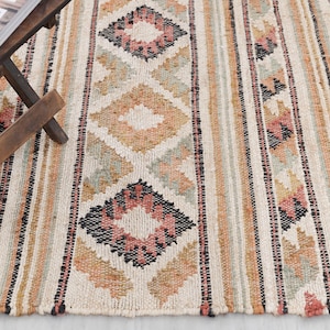 Mustard Ivory Rainbow Bohemian Jute  Flatweave Premium  Rug Hand Woven Decor Inspired, Boho Scandinavian Decor- CS-5