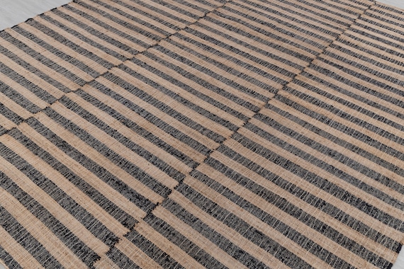 Natural Jute Black High Quality Hand Woven Geometric Boho Style Rug, Moroccan Nordic Scandinavian Decor Inspired- Tn-59