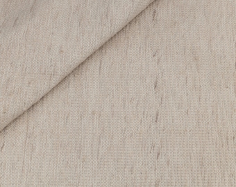 May include: Close-up of a beige fabric with a subtle textured pattern. The fabric has a slightly rough, linen-like feel.