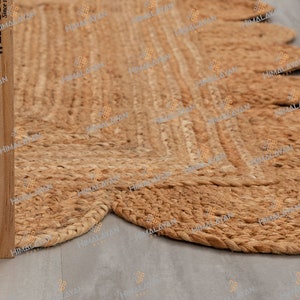 Natural Jute Scallop Boho Chic Handmade Braided Jute Rug, Customize in any Size & Shape-NJ image 8