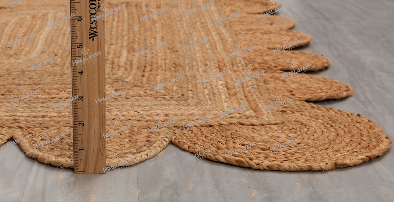 Natural Jute Scallop Boho Chic Handmade Braided Jute Rug, Customize in any Size & Shape-NJ image 8