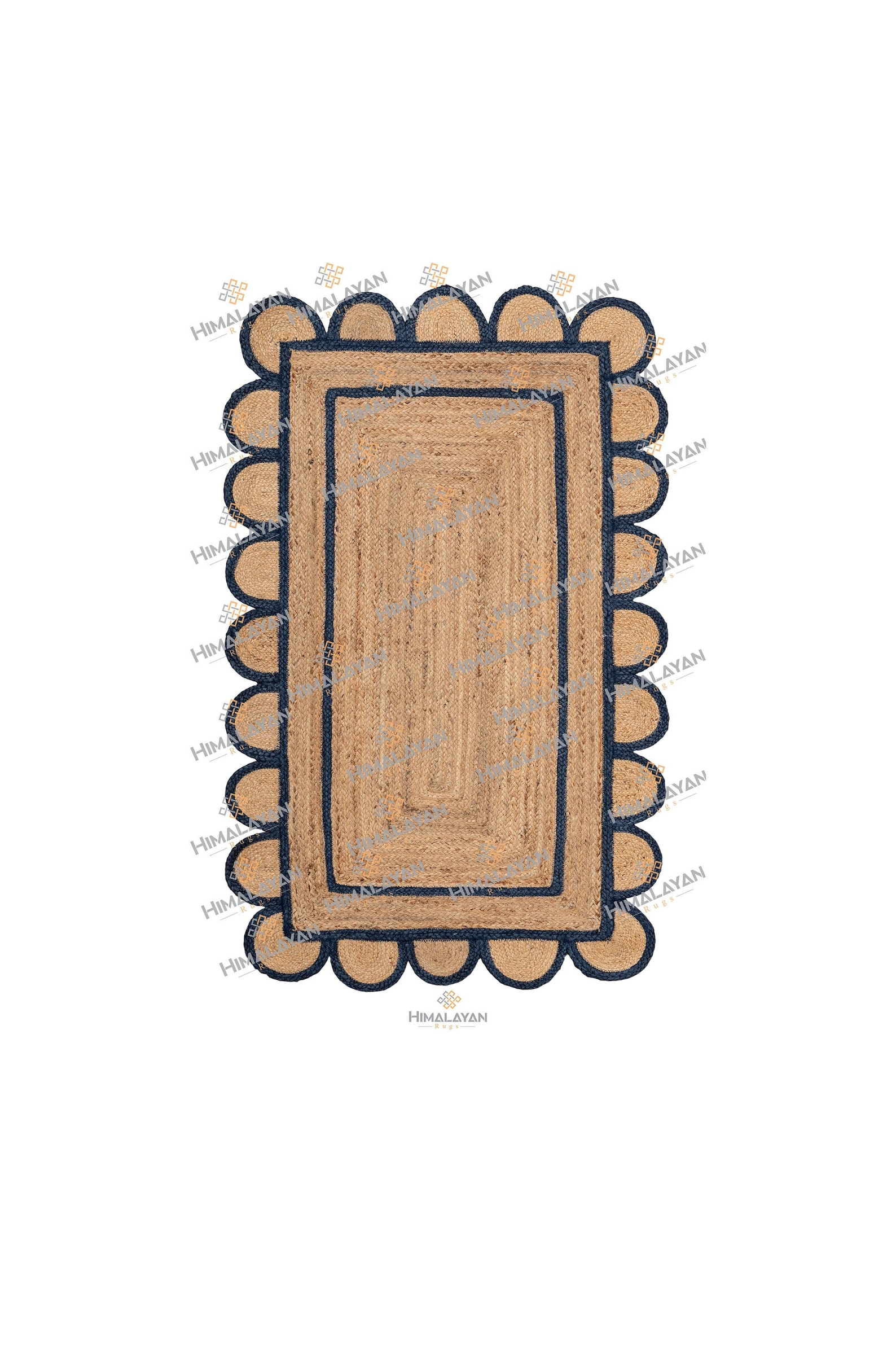 Scallop Jute Navy Hand Made Rugbohemian Decor Inspire Etsy