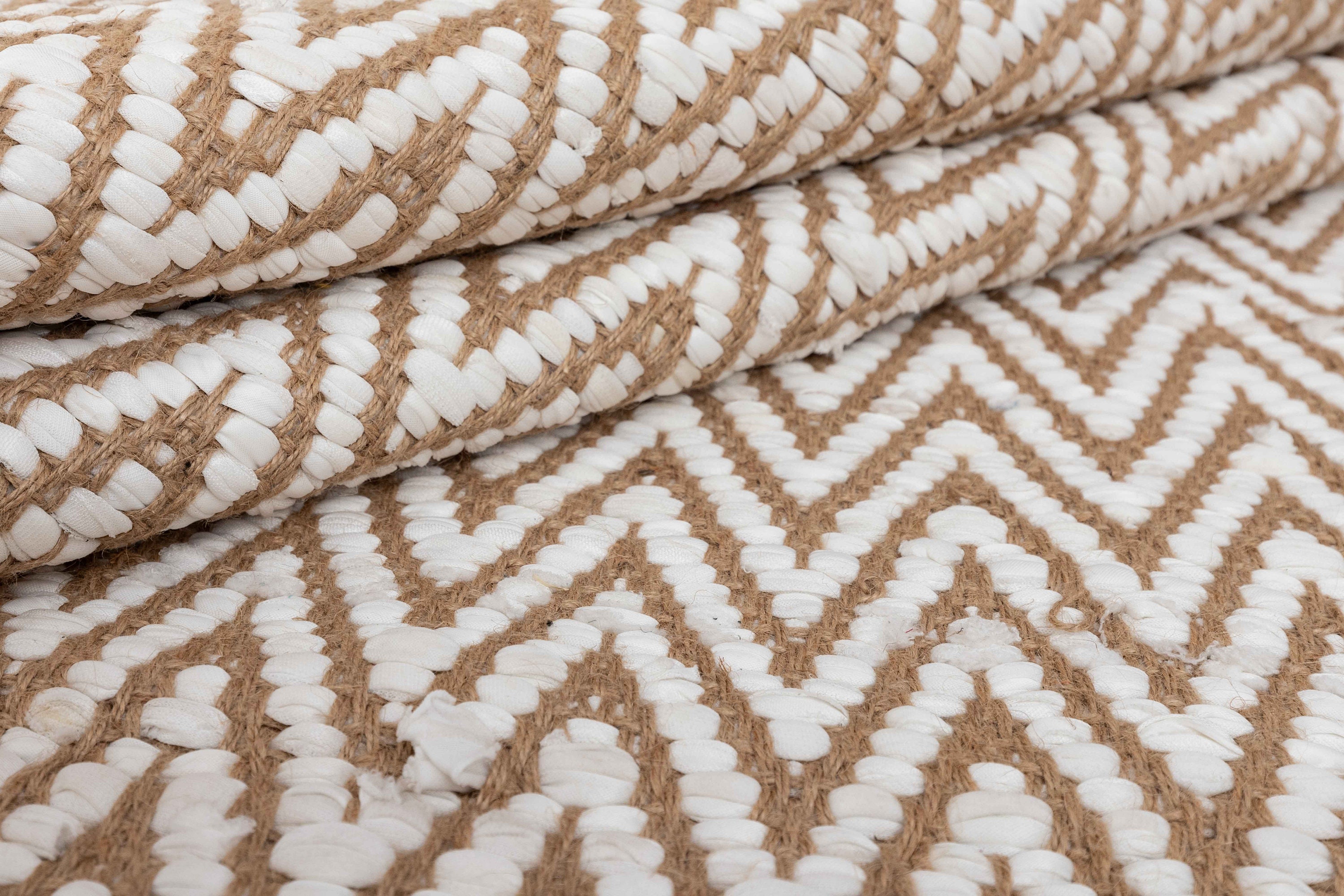 Herringbone White Cotton Jute Hand Woven Soft Flatweave Rug Etsy