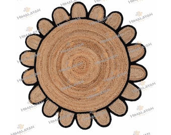 Round Jute Scallop Rug Black, Customize in Any Size & Shape !!Free Shipping #2240