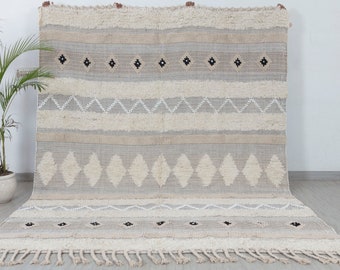 Alfombra hecha a mano boho marroquí de algodón de lana, alfombras bereberes Beni Ourain, disponibles en varios tamaños---#MD-14