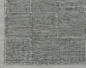 Bluish Grey Wool Hand Woven Flatweave Kilim Modern Boho Rug,Customize in Any Size-TN-14