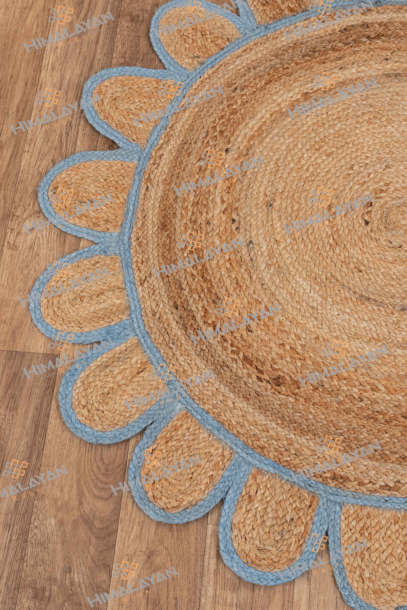 Round Jute Scallop Rug Classic Blue Customize in Any Size & Etsy