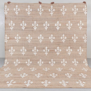 Ivory Flower Natural Jute wool High Quality Hand Woven Premium Quality Boho Style Rug, Moroccan Nordic Scandinavian Decor Inspired- TN-86