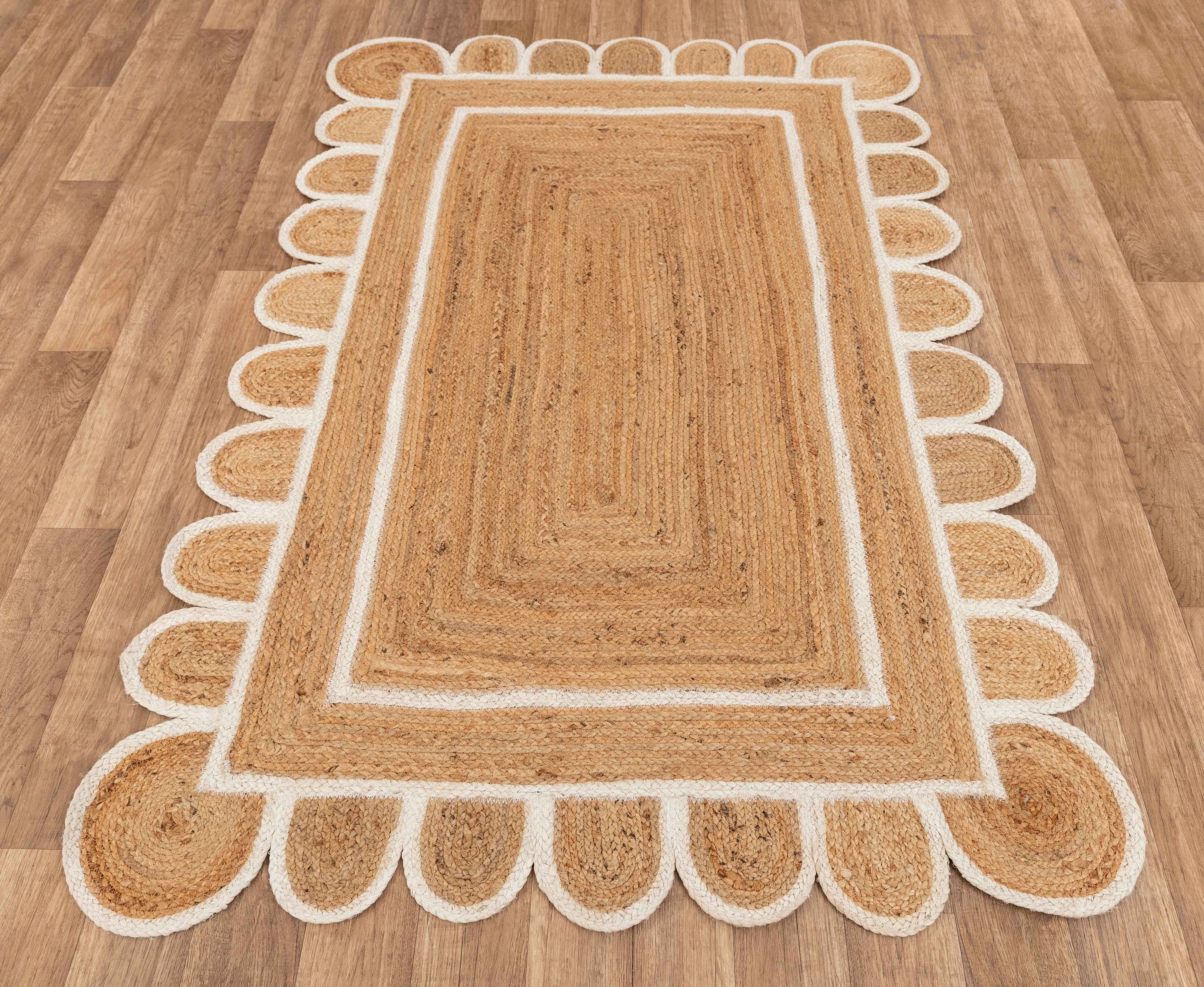 Scalloped Jute White Border Rug Jute Boho Rug..Customise in Etsy