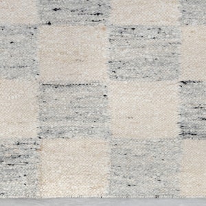 Ivory Grey Cheque Pattern Design Rug Wool Moroccan Inspired Rug Hand ...