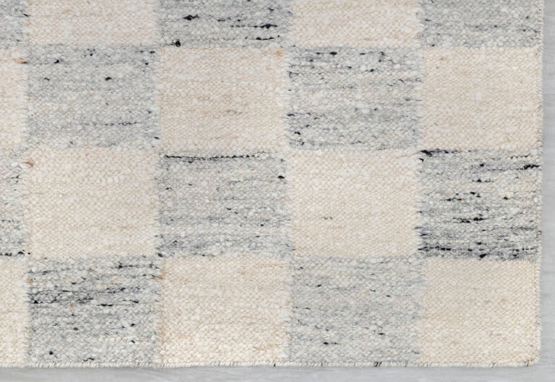 Ivory Grey Cheque Pattern Design Rug Wool Moroccan Inspired Rug Hand ...