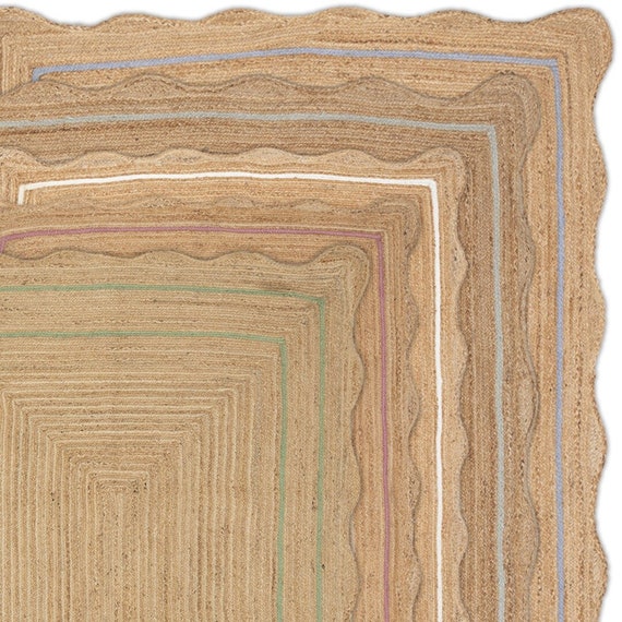 Jute wave Rug, Bohemian Rug, Natural Jute Rug, Boho Decor Rug, Area Rug, Handwoven Jute scallop Rug, Custom Rug, Decorative Rug