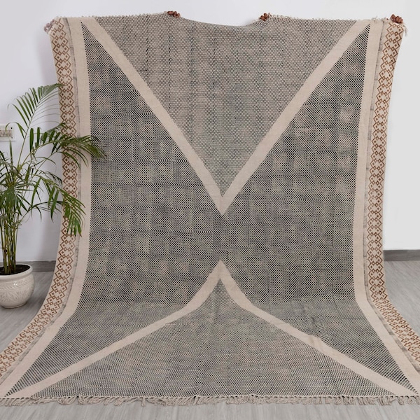 Boho Handwoven Block Printed Flatweave Cotton Rug, Bohemian Nordic Rug. Sizes- 5X8,6X9,8X10,9X12.Durrie-12