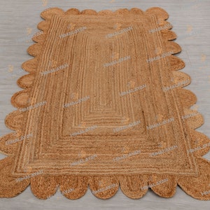 Natural Jute Scallop Boho Chic Handmade Braided Jute Rug, Customize in any Size & Shape-NJ image 5