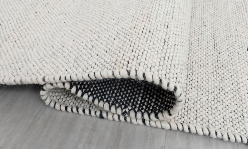 Pebble White Rug Ivory White Solid Pebbles Pattern Modern Design Hand Woven Wool ...