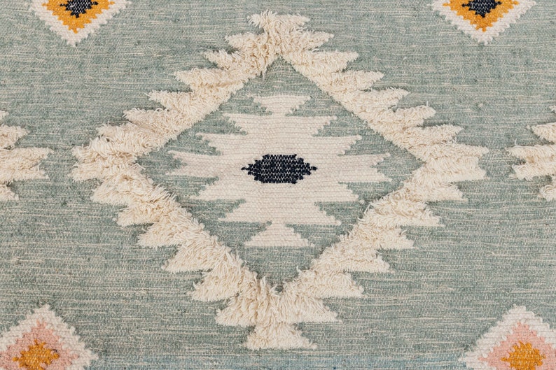 Sea Green Wool Moroccan Rug Hand Woven Bohemian Decor Inspired, Boho Scandinavian DecorAS-2 image 9