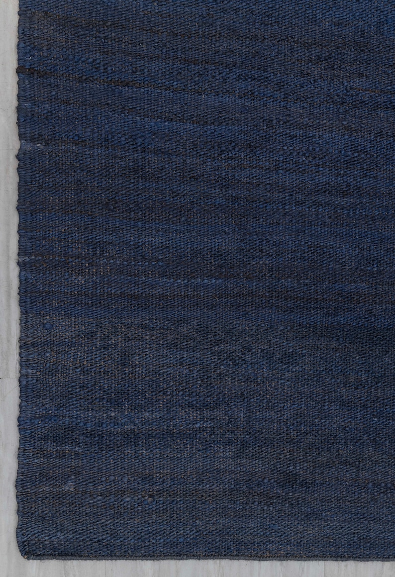 Solid Handwoven Premium Natural Jute Yarn Flatweave Rug, CUSTOMIZE in any size. Navy Blue