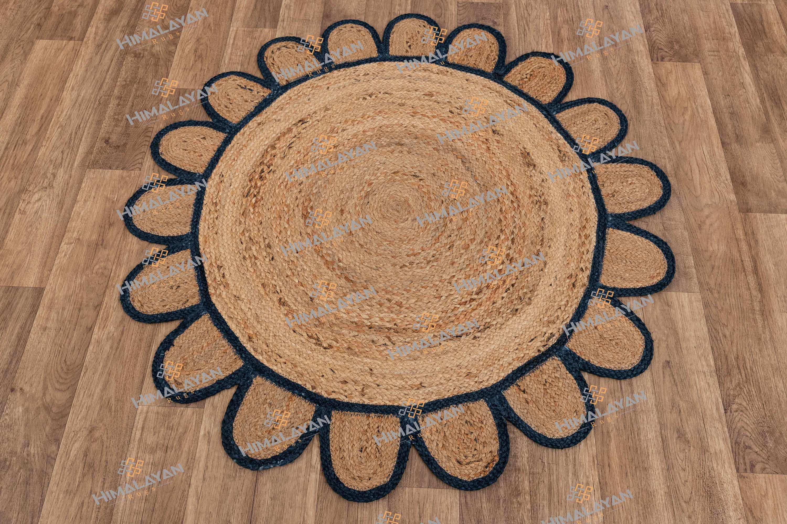 Round Jute Scallop Rug Navy Blue Customize in Any Size & Etsy