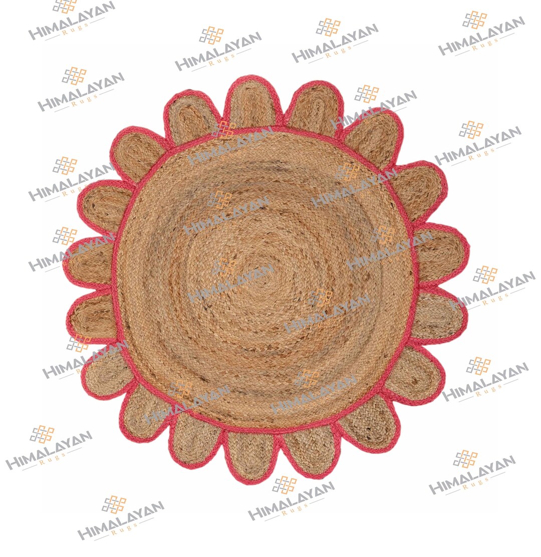 Raspberry Swirl Rug Round Jute Scallop Rug Raspberry, Customize in Any Size & Shape !!free ...