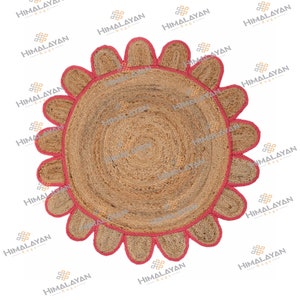 Round Jute Scallop Rug Raspberry, Customize in Any Size & Shape !!Free Shipping #2242