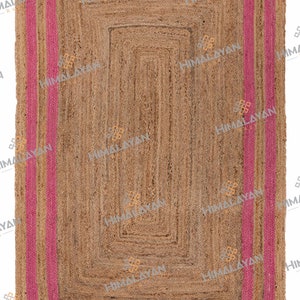 Pink Border Jute Handmade Braided Boho Rug, Customize in any size & shape-PR